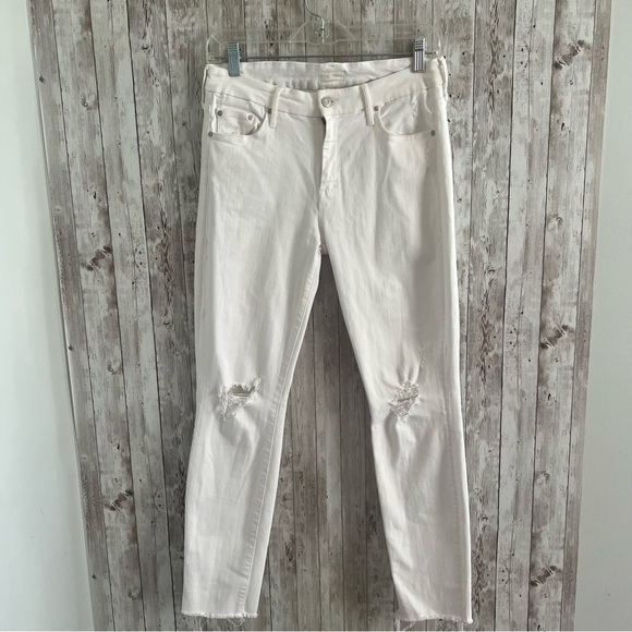 MOTHER Looker Ankle Fray Jeans in White Distressed 28 - Picture 1 of 4